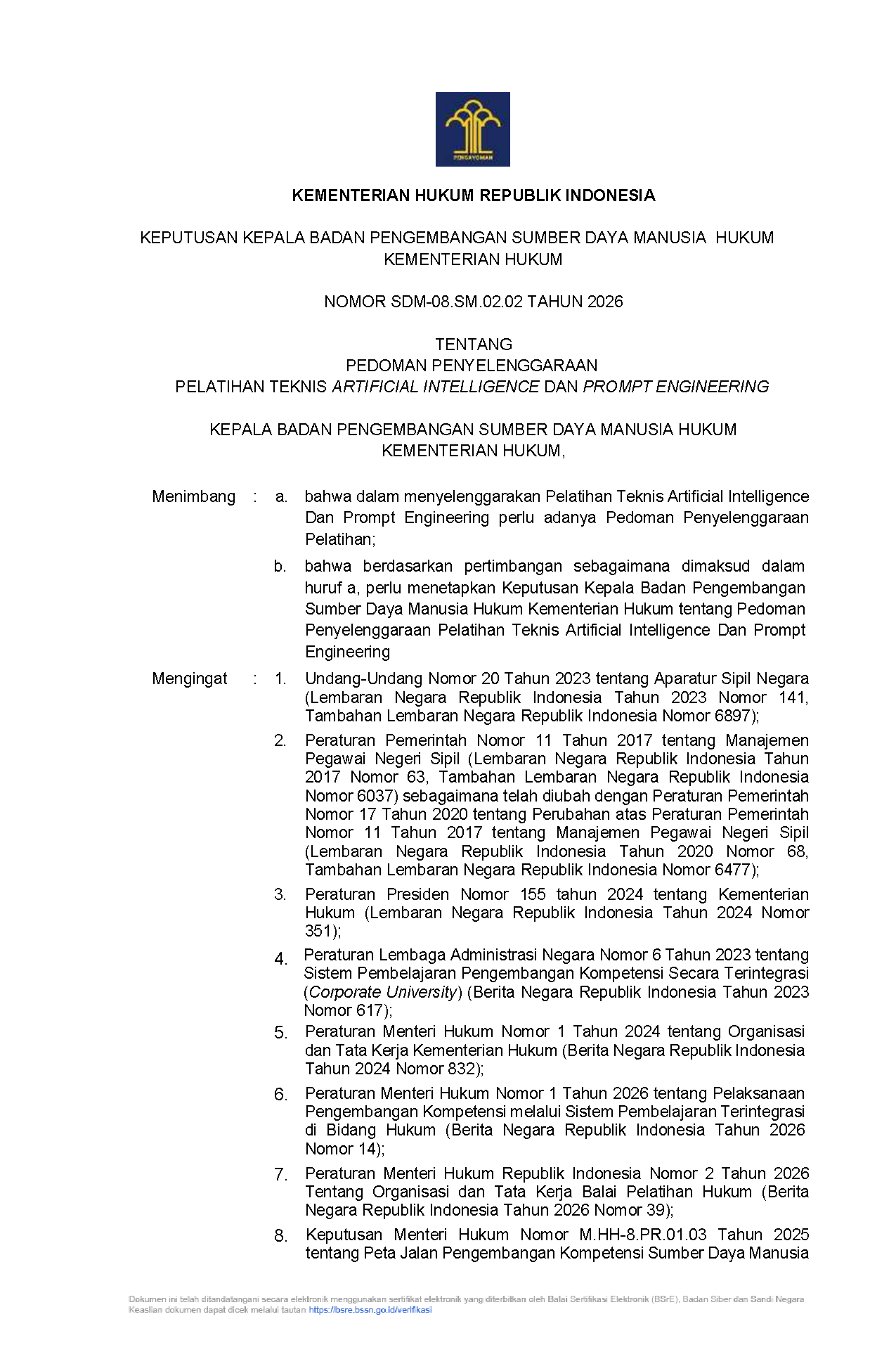 Pedoman Pelatihan Teknis AI