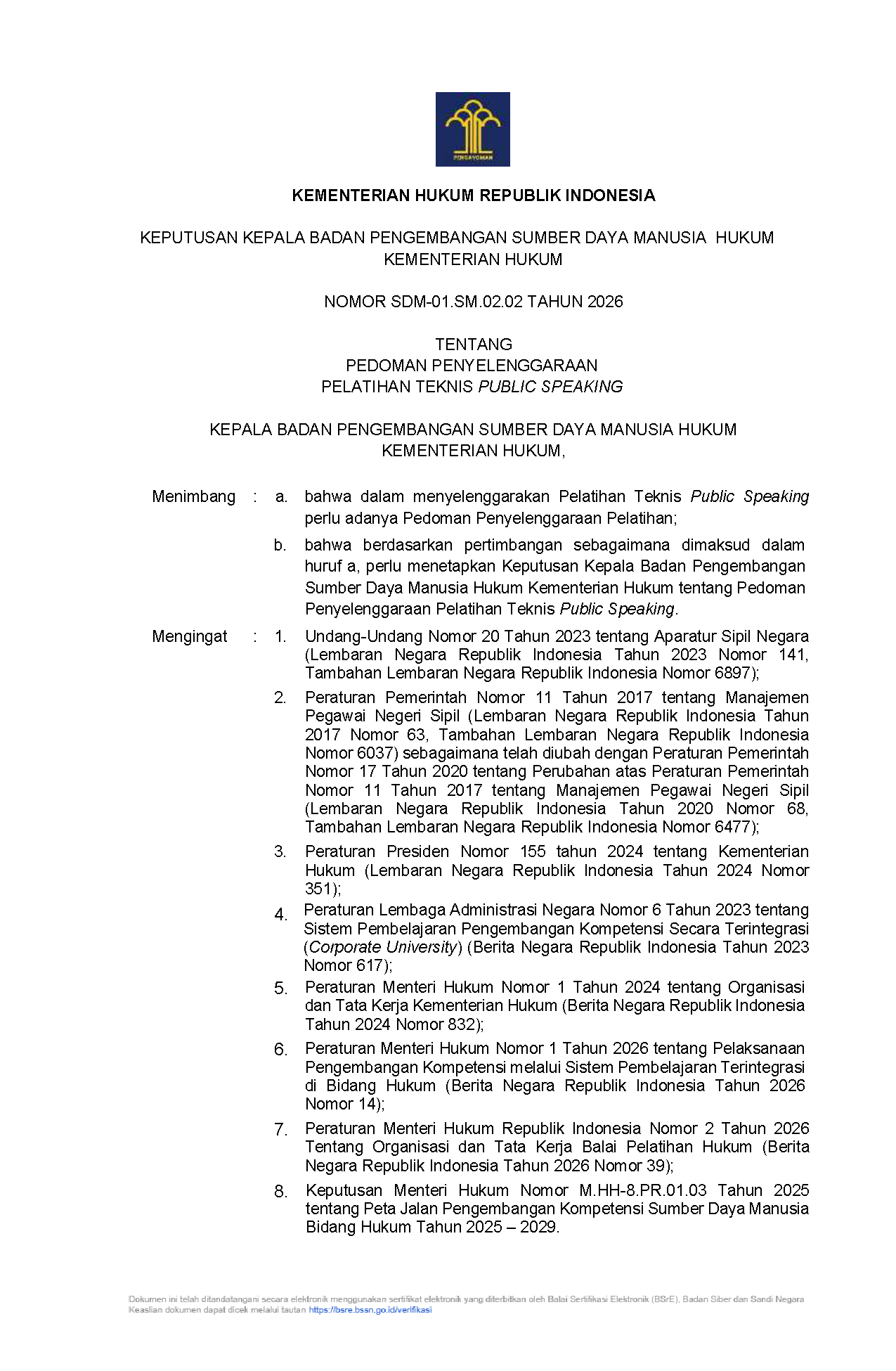 Pedoman Pelatihan Teknis Public Speaking Tahun 2026