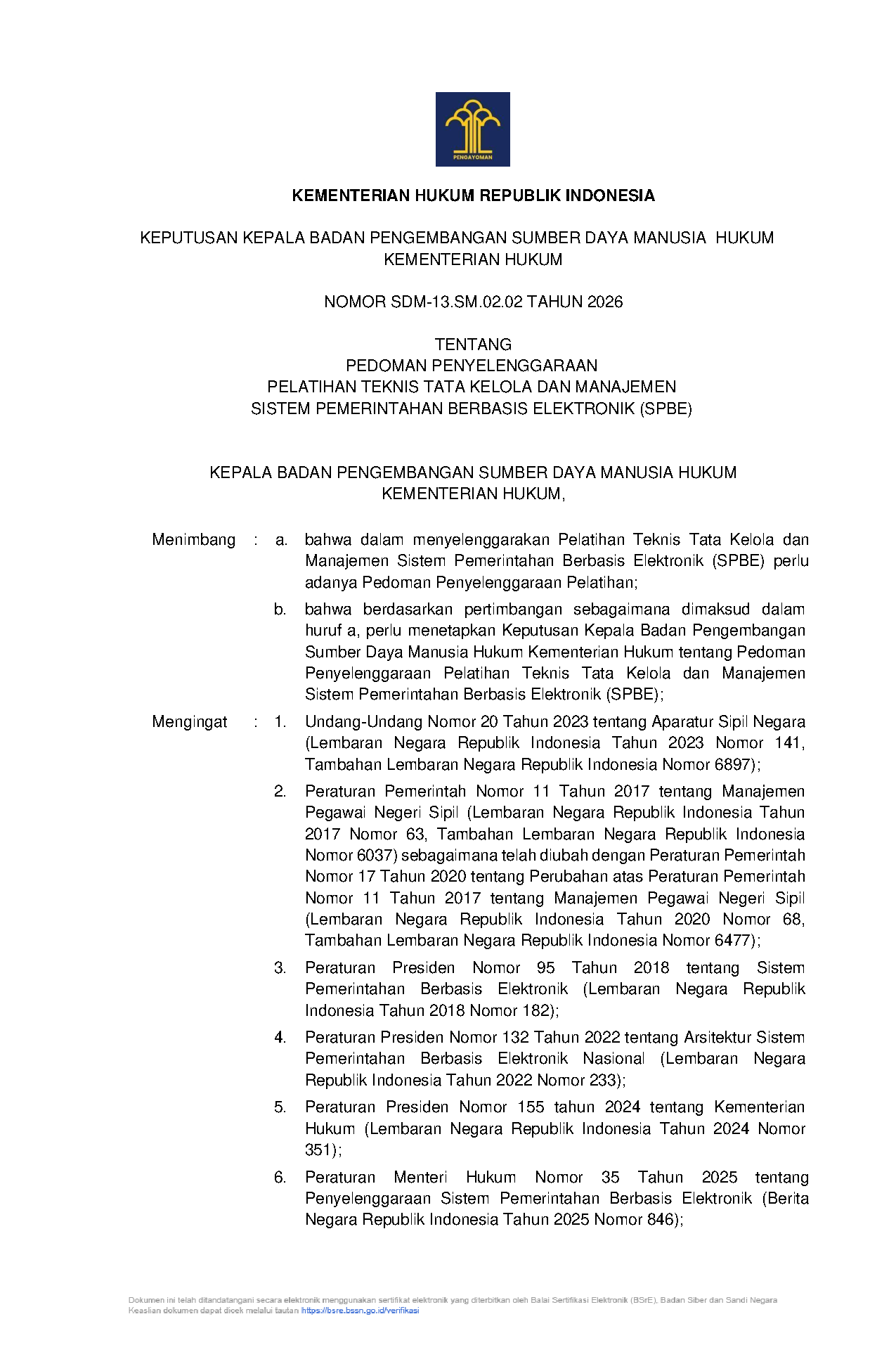 Pedoman Pelatihan Teknis Tata Kelola dan Manajemen SPBE