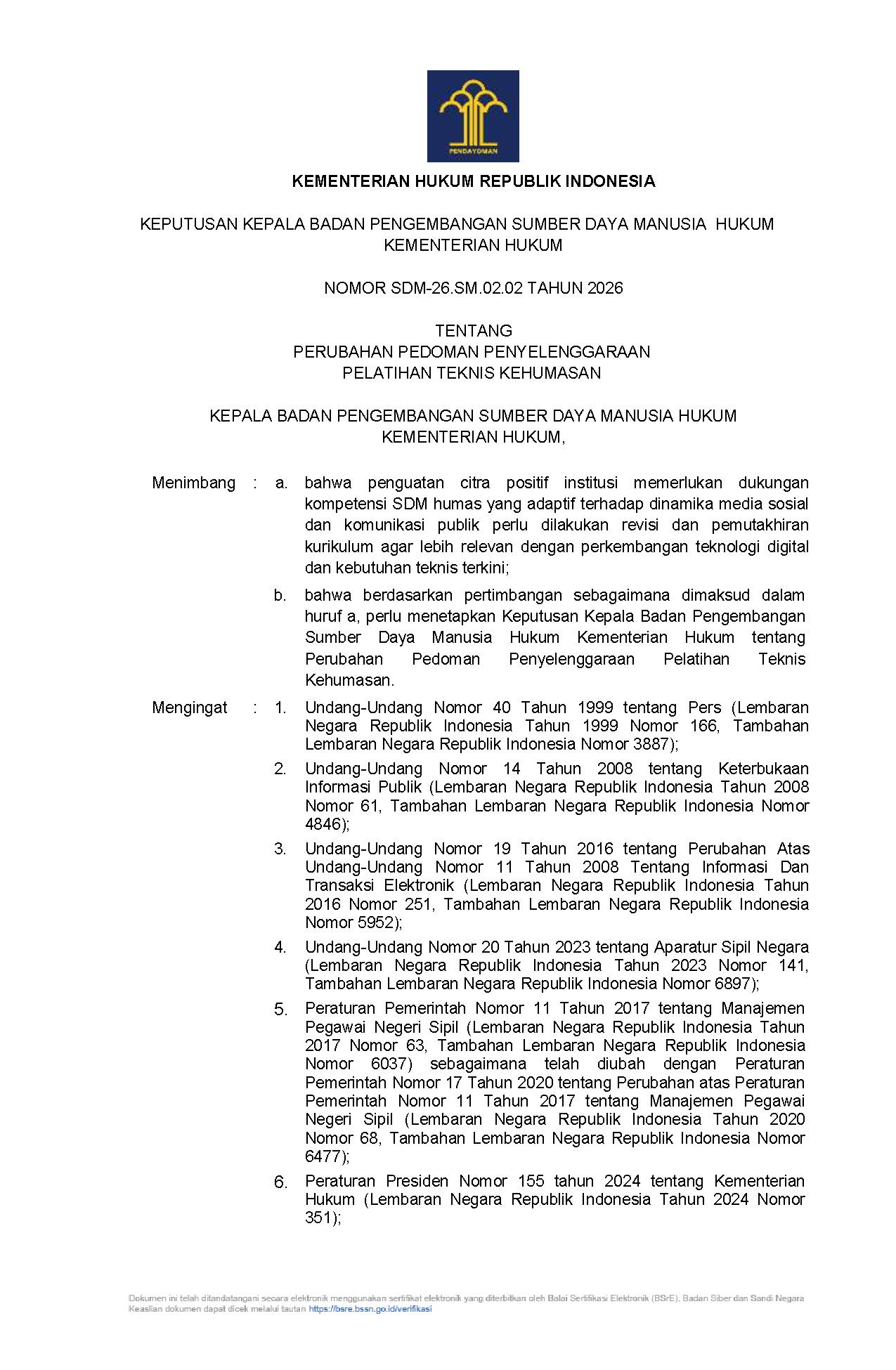 Pedoman Penyelenggaraan Pelatihan Teknis Kehumasan