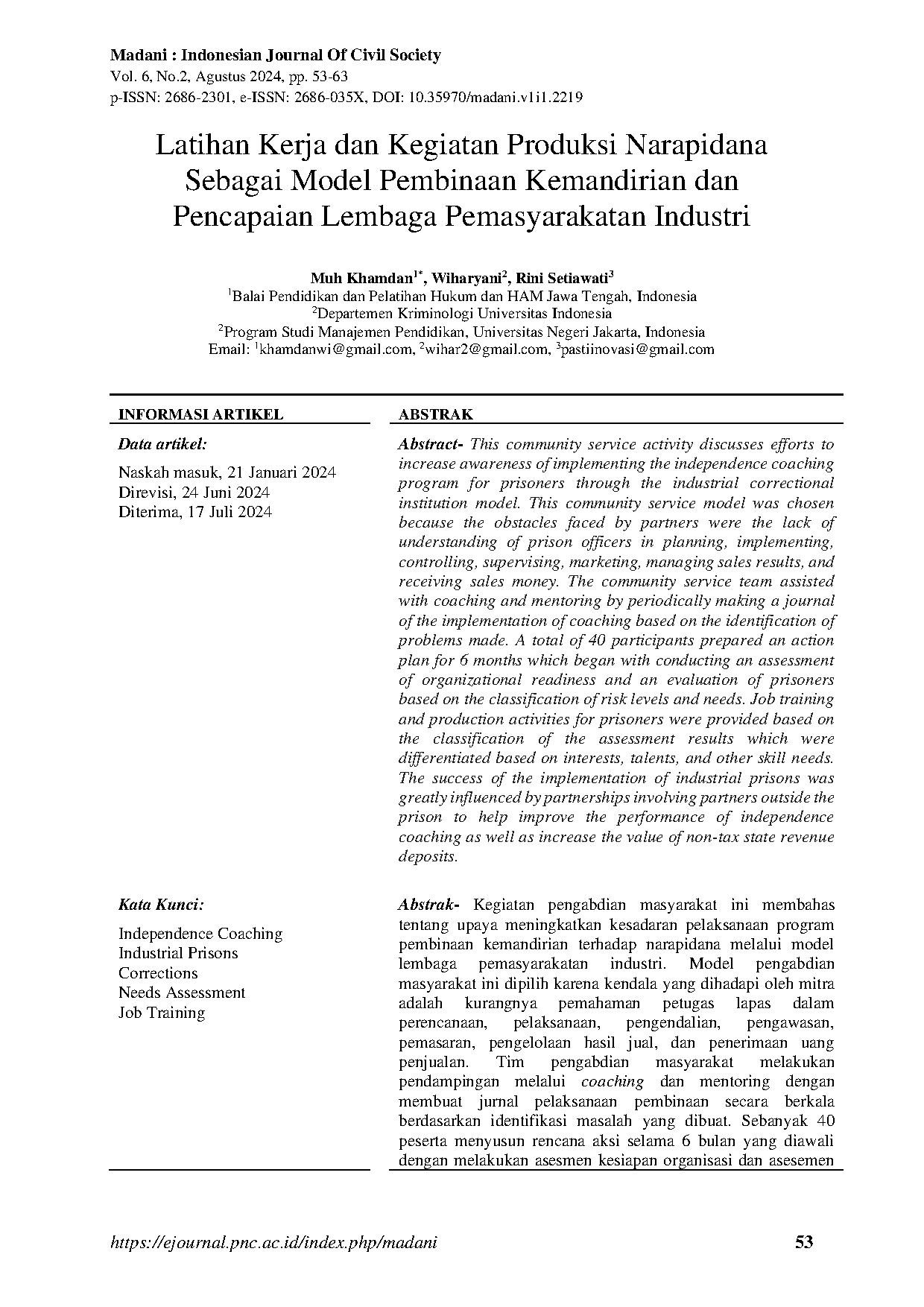 Latihan Kerja Dan Kegiatan Produksi Narapidana Di Lembaga Pemasyarakatan Industri (Madani 2024)
