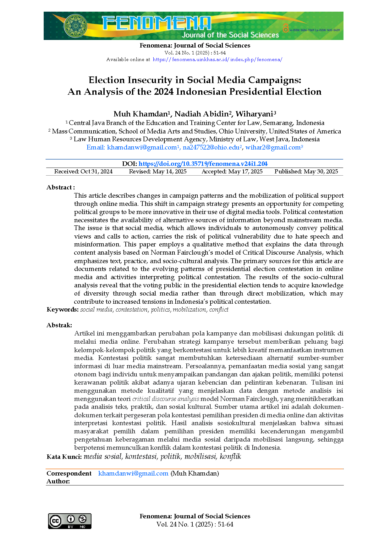 Election Insecurity In Campaigns On Social Media (Fenomena 20 1)